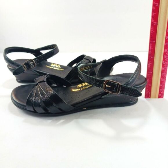 NWOT SAS Strippy Quarter Strap Wedge Black Sandals Womans 6 - Picture 6 of 13